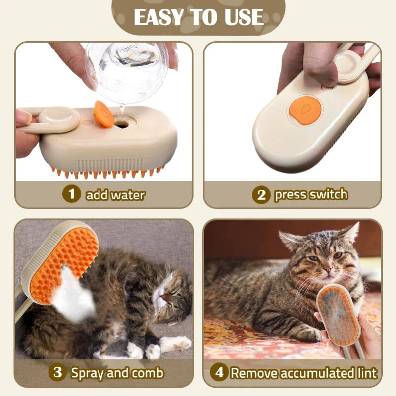 3-in-1 Steam Brush Pet Comb | Groom, Clean & Massage